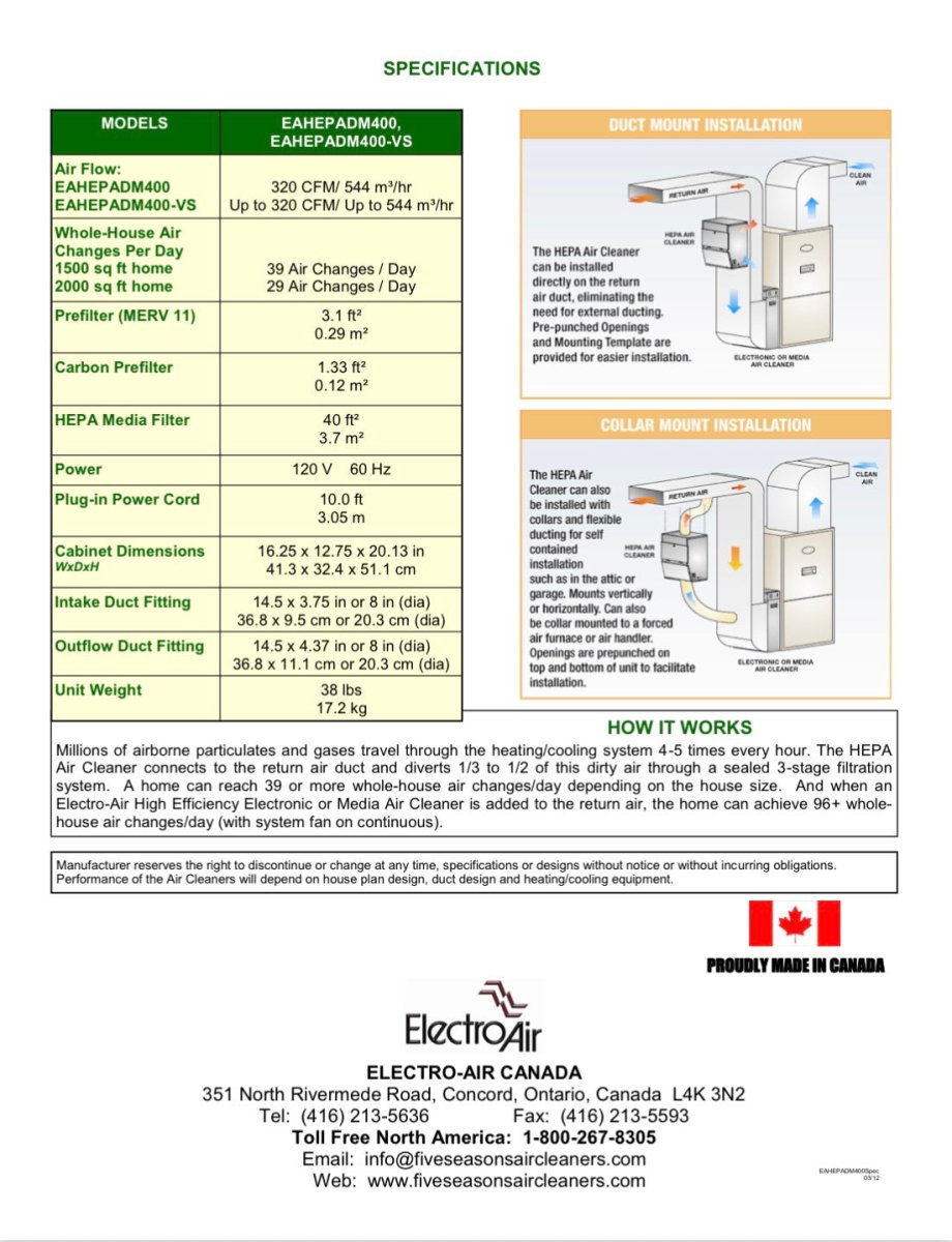 Electro-Air DM400 Air Cleaner True HEPA - Wall-Mount - Impressive Climate Control