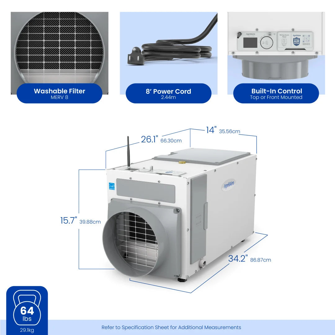 AprilAire E100W Whole-Home Wi-Fi Dehumidifier (100 Pints) - Impressive Climate Control