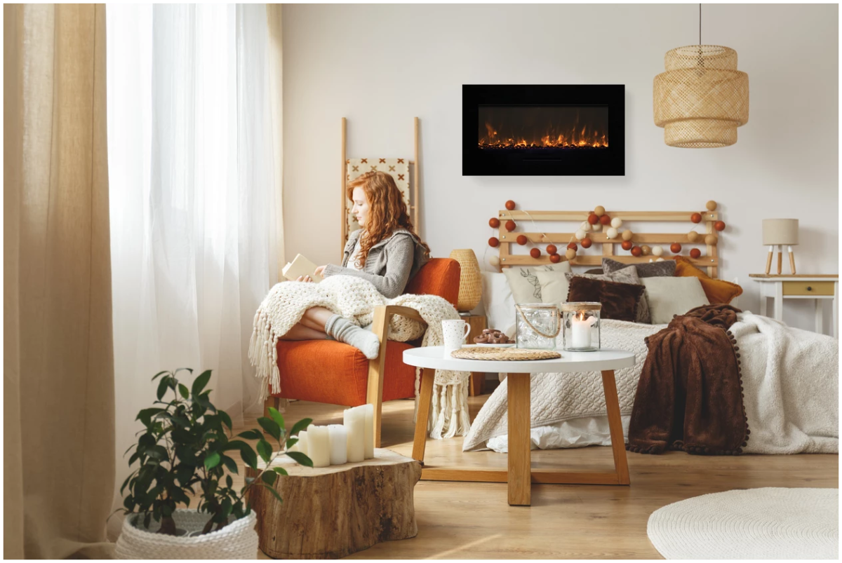 Amantii WM - FM - BG wall mount Electric Fireplace - Impressive Climate Control