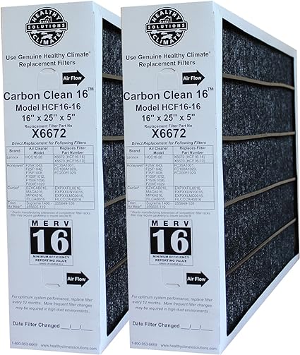 Healthy Climate HCF16 - 16 Box Filter 16" x 25" x 5", MERV16 (2 - PACK) - Impressive Climate Control