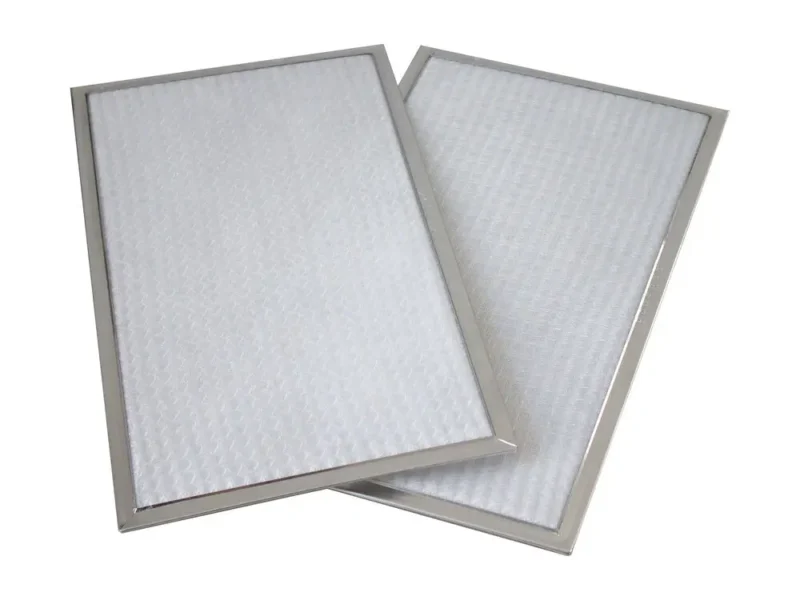 Replacement filter kit features 2 washable aluminum mesh filters with MERV6 rating.